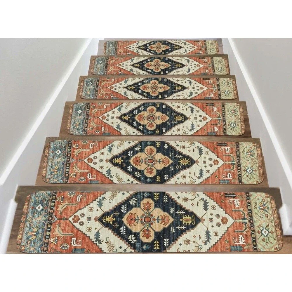 Non-Slip Carpet Stair Treads for Wooden Steps Set of 6 , 30''X8 geometric design
